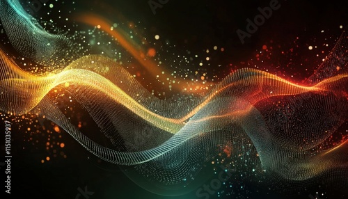Abstract Gold Red Teal Particle Wave Background