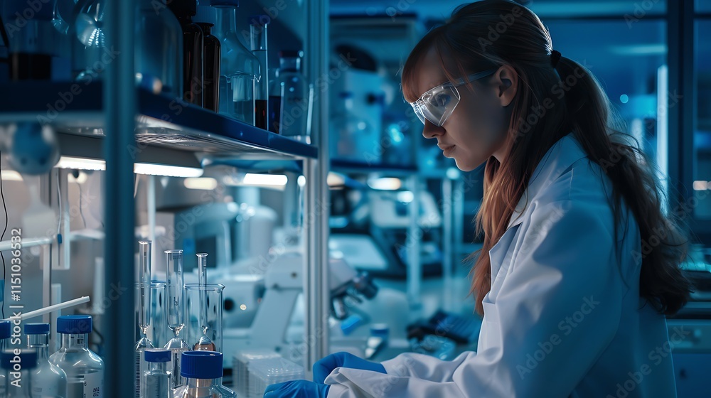 Female Scientist Working in Laboratory Environment Female Scientist Working in Laboratory Environment