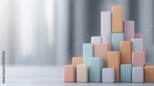 Colorful wooden blocks stacked on table, a vibrant and playful arrangement for creative learning development
