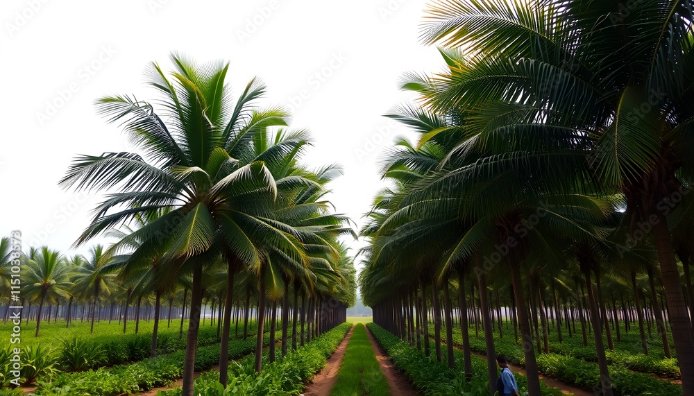 Obraz premium Beautiful palm plantation with scenic views, perfect for nature, travel, and tropical-themed designs or marketing materials