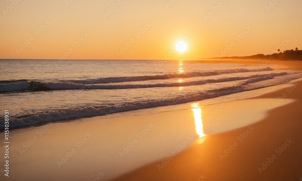 Naklejka premium 바닷가 광활한 지평선 노을 떠오르는해 멋진배경