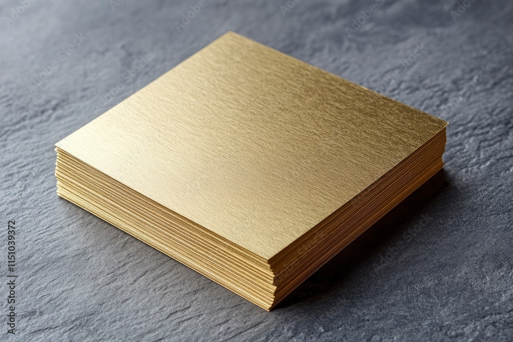 Fototapeta premium Stack of blank golden business card on grey background. Blank name card. 