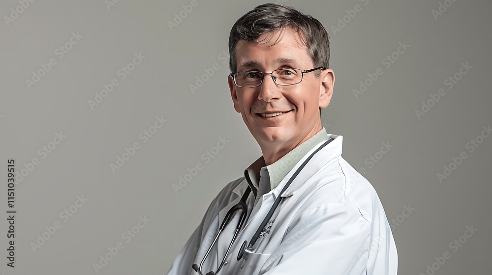Friendly Doctor in White Coat Pose Friendly Doctor in White Coat Pose