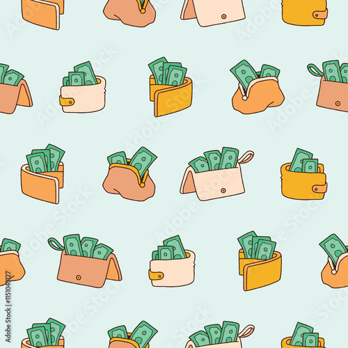 Collection of Wallet Vector Seamless Pattern illustration for Print, Wallpaper, Decoration.
