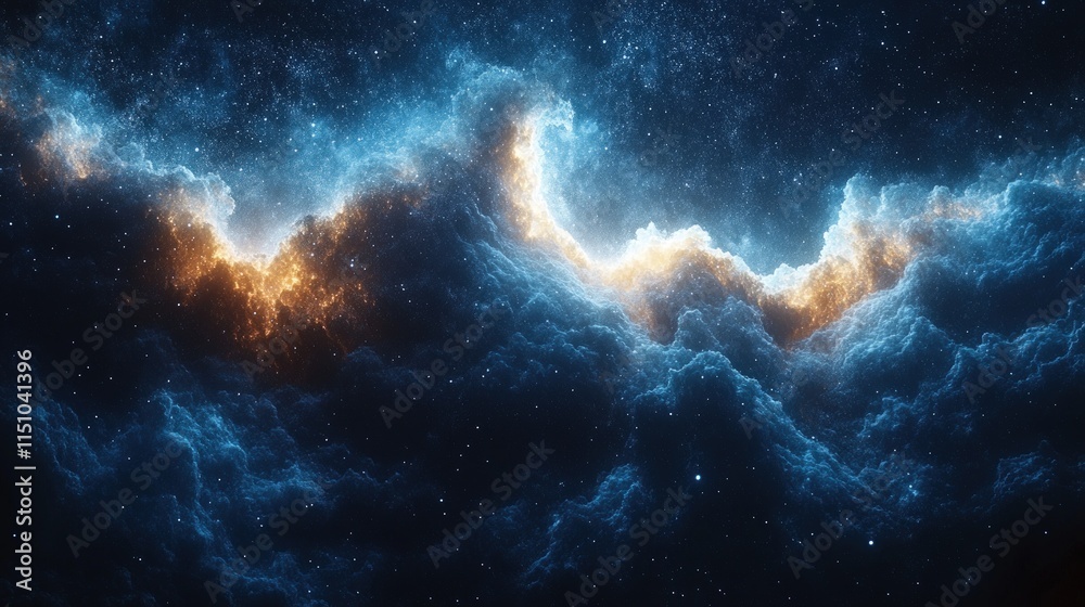 Fototapeta premium Cosmic nebula: blue, orange, starry expanse.