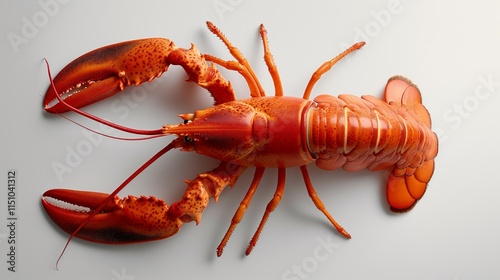 Watercolor illustration of a cheerful cartoon lobster, standing on a white background photo