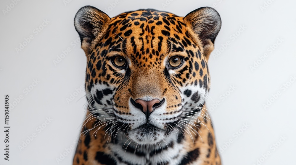 Fototapeta premium Close-up portrait of a jaguar against a white background. (1)
