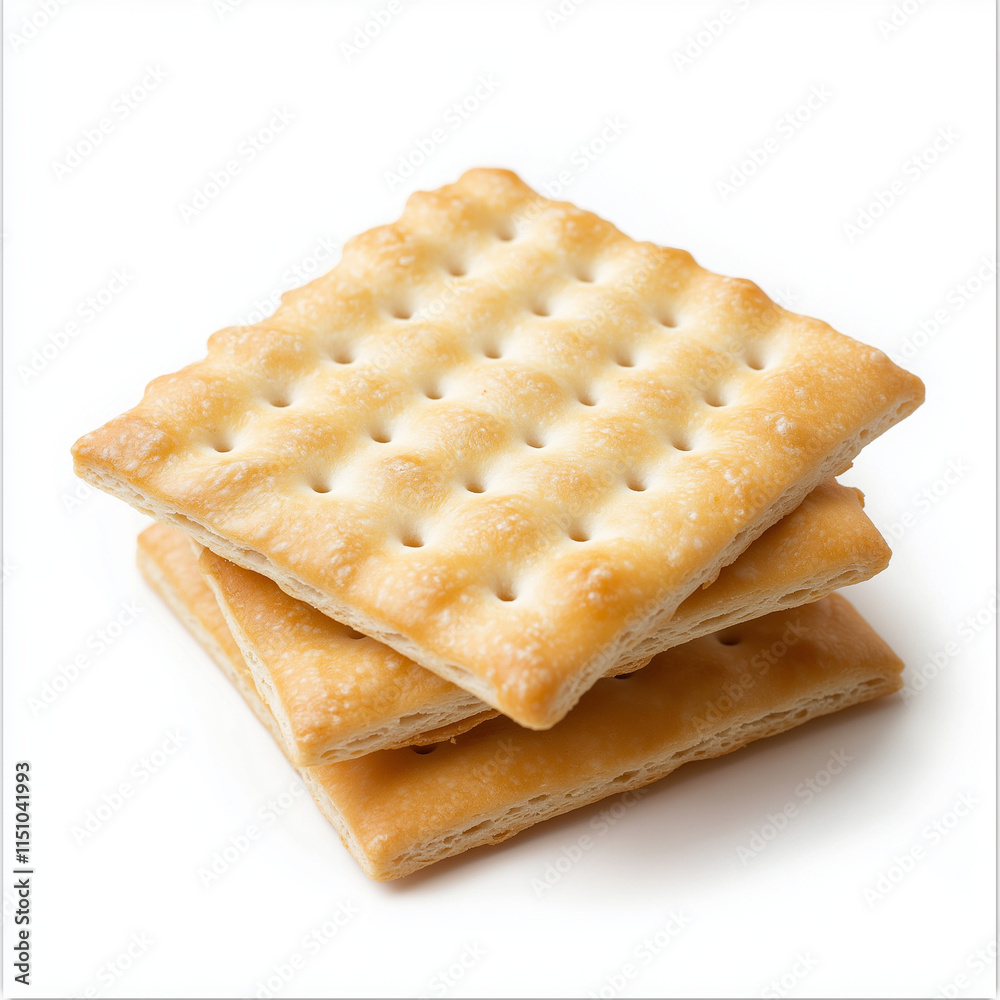 Three crispy square crackers isolated on a white background Three crispy square crackers isolated on a white background