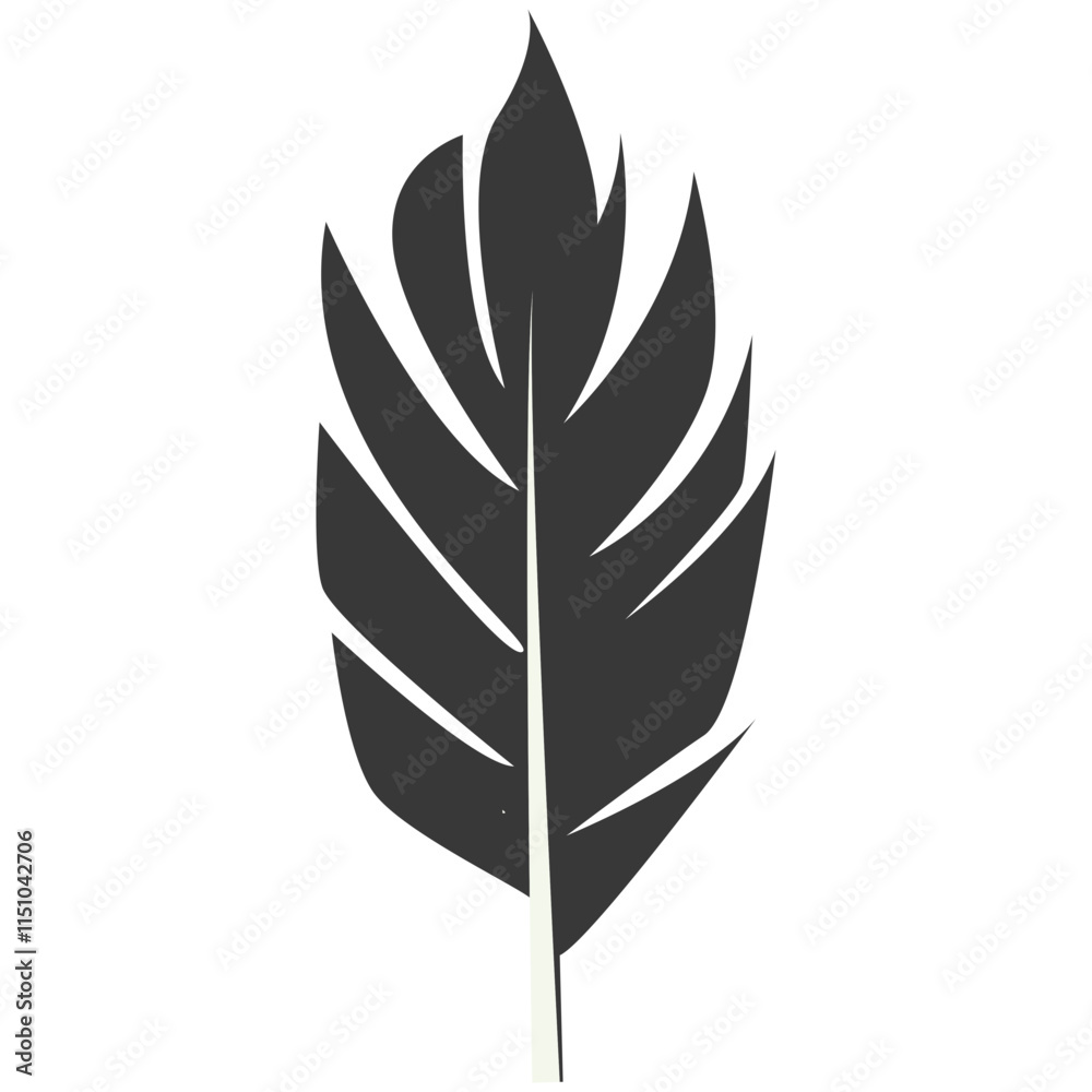 Fototapeta premium Black Silhouette of Curved Feather. Vector Illustration Design.