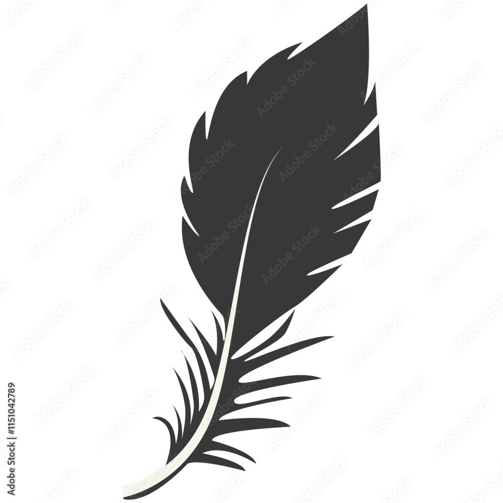Fototapeta premium Black Silhouette of Curved Feather. Vector Illustration Design.