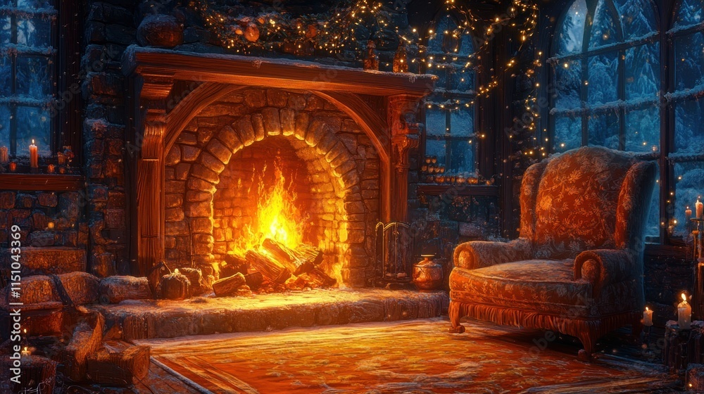 Cozy Winter Fireplace Scene: A Warm and Inviting Christmas Eve Cozy Winter Fireplace Scene: A Warm and Inviting Christmas Eve