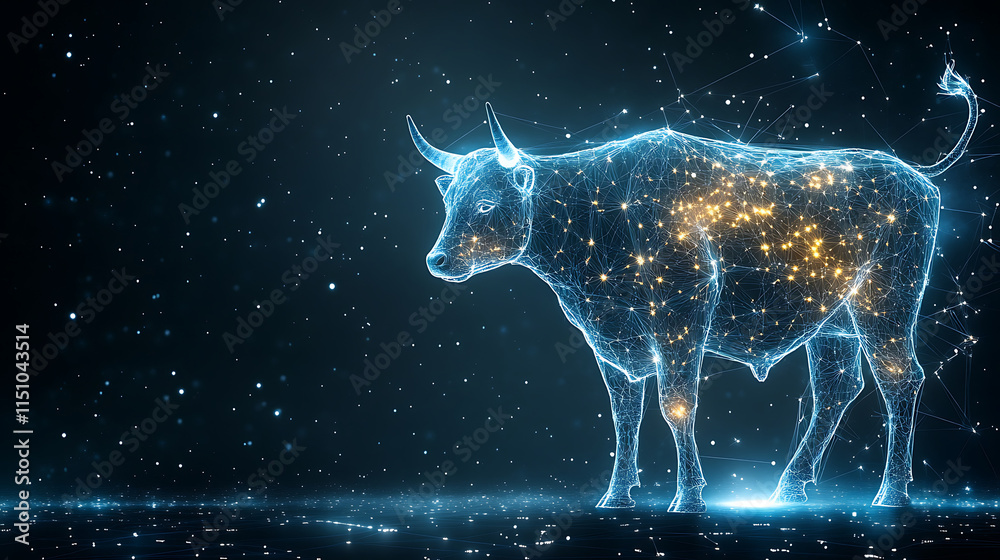 Naklejka premium glowing representation of Chinese zodiac bull, symbolizing strength and prosperity