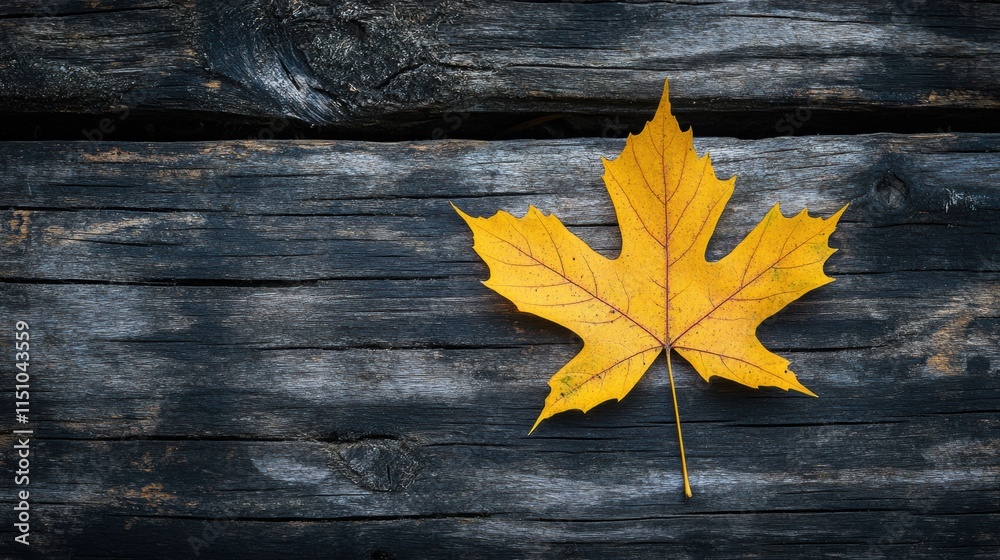 Single yellow maple leaf on rustic wood Single yellow maple leaf on rustic wood