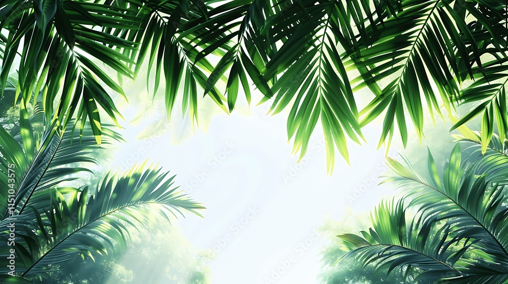 Lush Tropical Greenery with Soft Light Background Lush Tropical Greenery with Soft Light Background