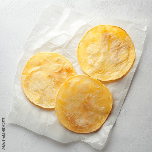 Top view of crispy breads isolated on a white background photo