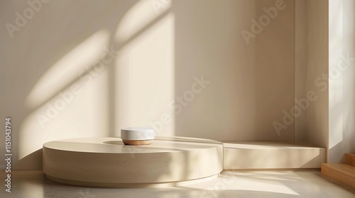 a coffee cup sitting on a table in a room photo