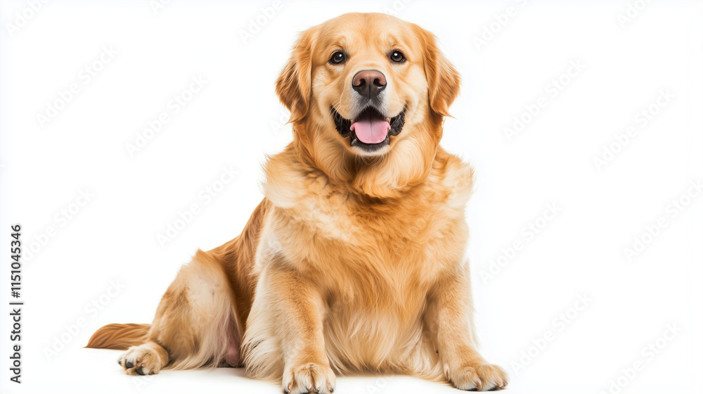 Obraz premium Golden Retriever Joy: A heartwarming image of a Golden Retriever, sitting and smiling, radiating happiness and canine charm. 