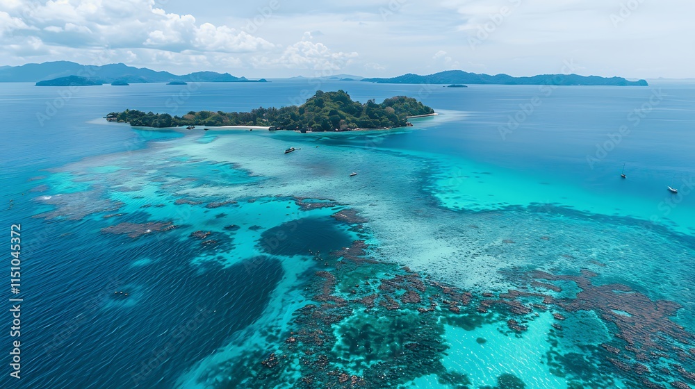 Bright Tropical Island Paradise Overlooking Clear Waters Bright Tropical Island Paradise Overlooking Clear Waters