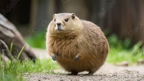 Plump and fluffy marmot on ...