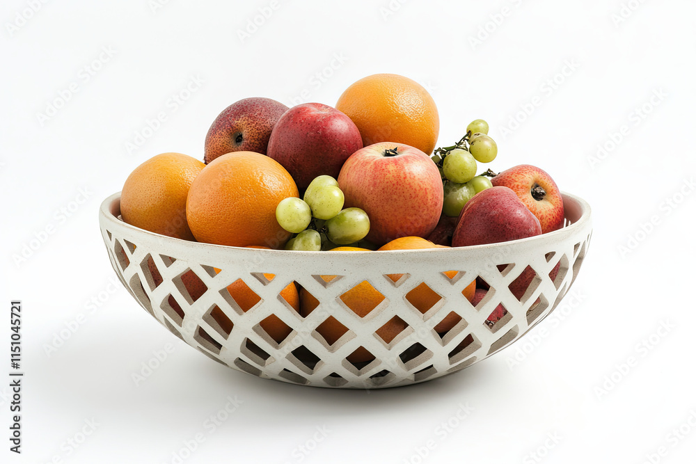 Decorative fruit bowl with a geometric design on a white background Decorative fruit bowl with a geometric design on a white background