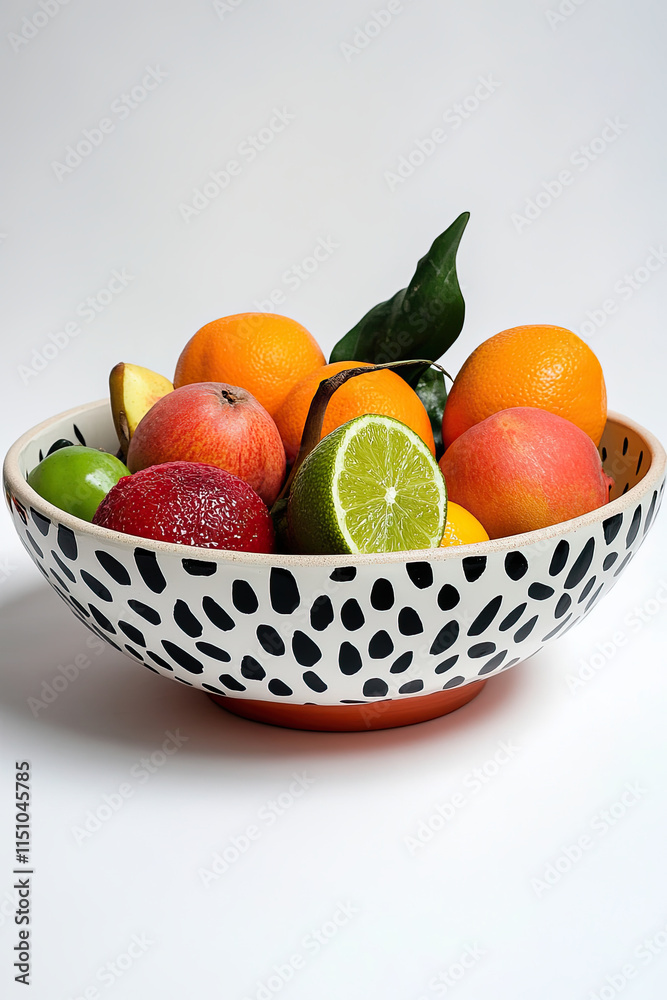 Decorative fruit bowl with a geometric design on a white background Decorative fruit bowl with a geometric design on a white background