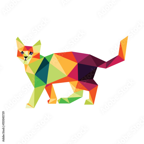 Colorful polygonal vector of cat. Low Poly abstract illustration of cat animal. Colorful Cute cat for kids animal book