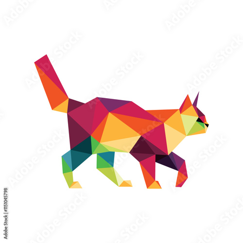 Cat in Colorful Polygonal vector. Colorful abstract illustration of cat. Cat illustration for kids animal book