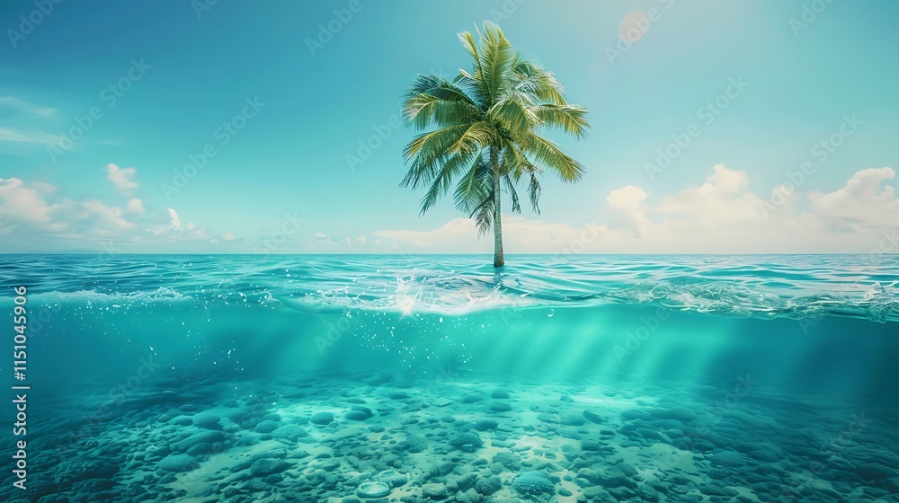 Obraz premium Serene Seaside Palm Tree Over Clear Blue Water