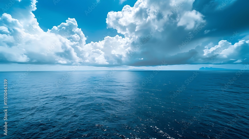 Obraz premium Serene Blue Ocean with Cloudy Sky Reflection