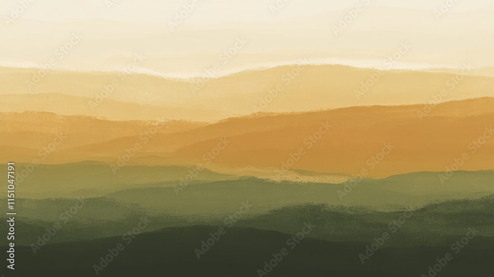 Fototapeta premium Serene Sunset Landscape Golden Hour Mountain Range Panorama