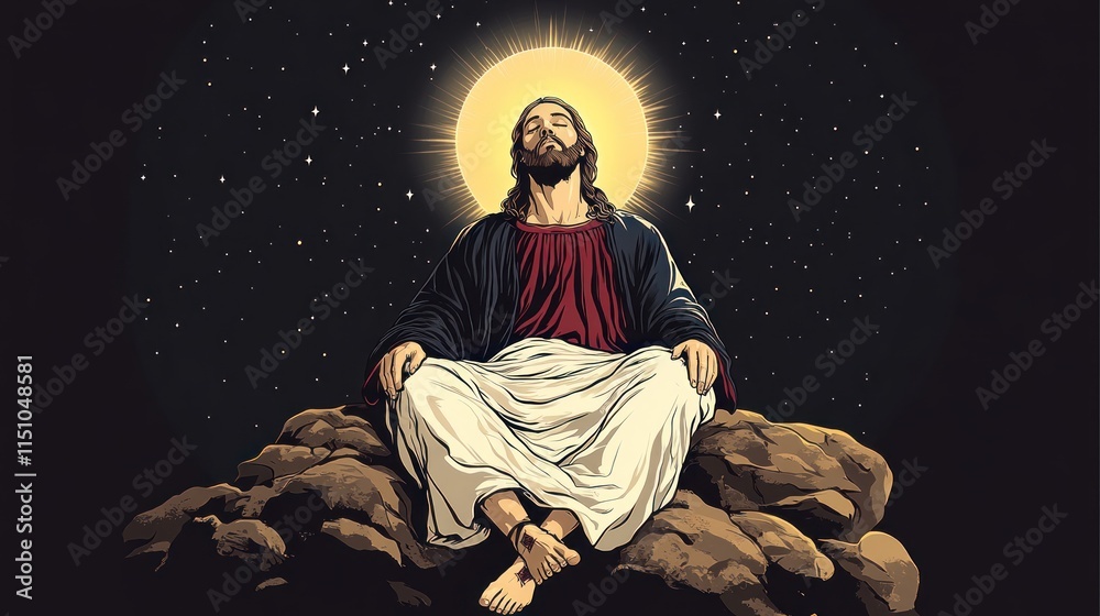 Retro-Style Praying for Jesus Christ's Resurrection, Second Coming, and Heaven Concept Retro-Style Praying for Jesus Christ's Resurrection, Second Coming, and Heaven Concept