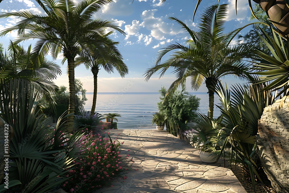 Obraz premium Tropical beach with palm trees and sea.