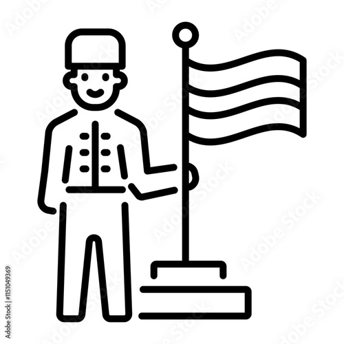 A man standing near russian flag icon in line style 