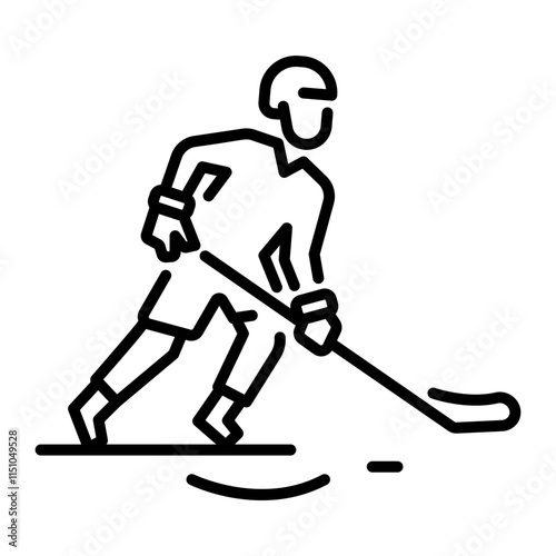 Hockey player icon in outline style 