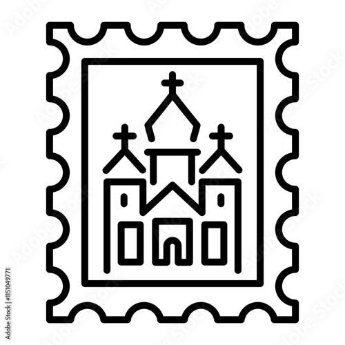 An outline style icon of a russian stamp 