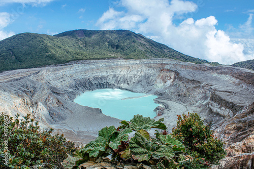 Poás Volcano, It is located in the province of Alajuela, Costa Rica, is a 2,697 meter (8,848 ft) active stratovolcano in central Costa Rica. It has erupted 40 times since 1828. photo