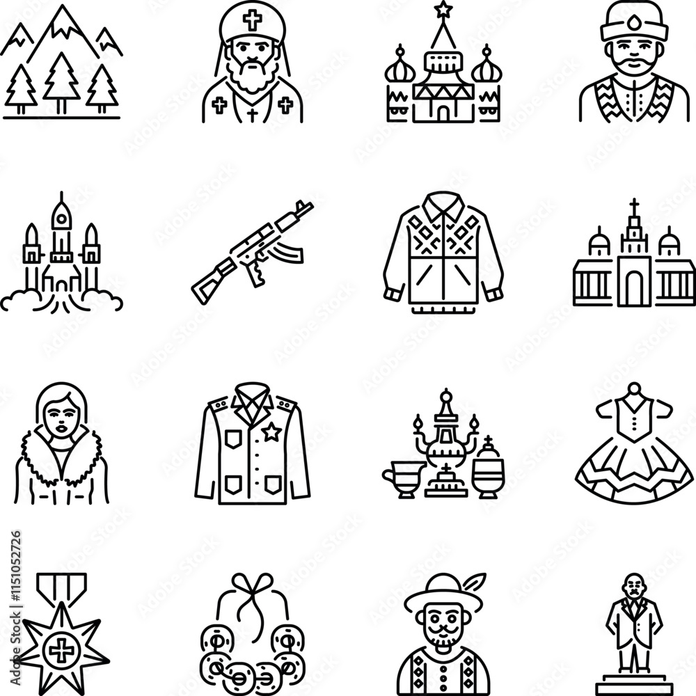 Set of Linear Style Russian Folk Icons
Set of Linear Style Russian Folk Icons