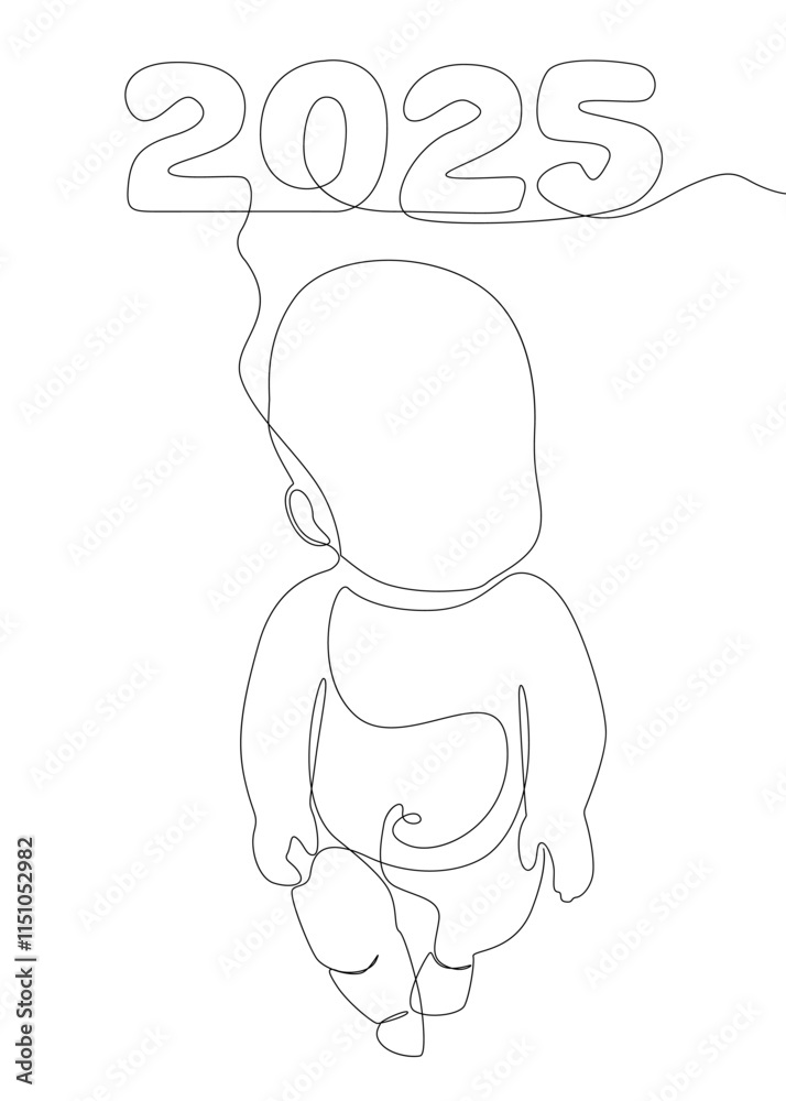 One continuous line of Baby with number 2025. Thin Line Illustration vector concept. Contour Drawing Creative ideas. One continuous line of Baby with number 2025. Thin Line Illustration vector concept. Contour Drawing Creative ideas.