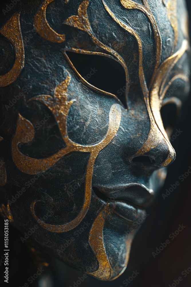 Naklejka premium Black and gold mask close-up