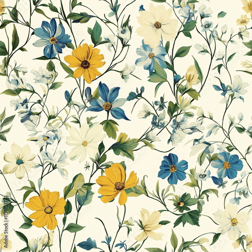 A Seamless Pattern of Botanical Floral Illustration