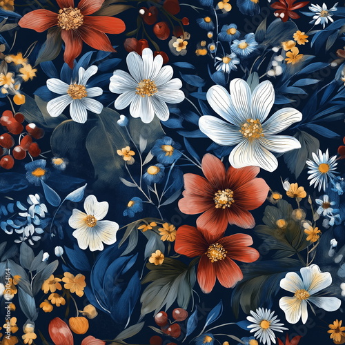 A Seamless Pattern of Botanical Floral Illustration