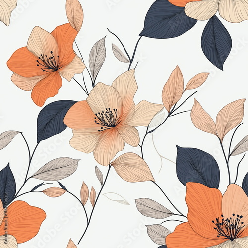A Seamless Pattern of Botanical Floral Illustration