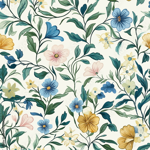 A Seamless Pattern of Botanical Floral Illustration