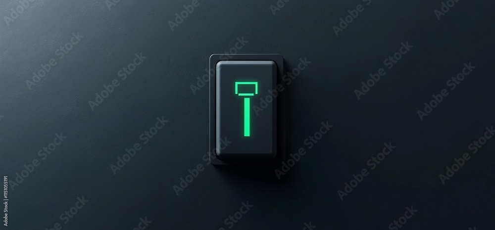 A sleek black switch with a glowing green symbol, suggesting power or connectivity.