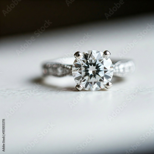 diamond engagement ring placed flat on surface