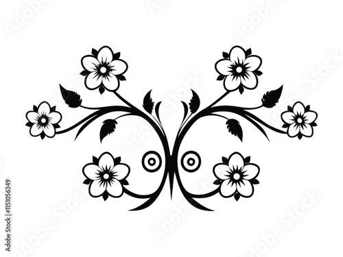 Vintage floral graphic element on white background