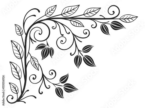 Vintage floral graphic element on white background