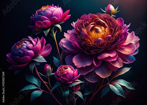 Abstract Peony Rose Silhouette Floral Illustration Art