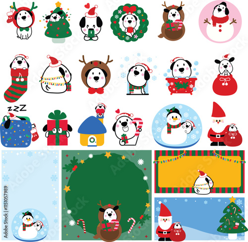 Christmas dog clip art, festive puppy design, dog in Santa hat, holiday reindeer dog