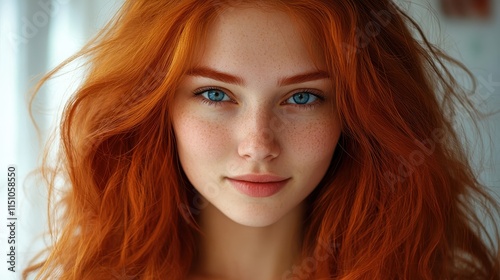 Captivating portrait of a young woman with red hair indoor setting photography natural light close-up view